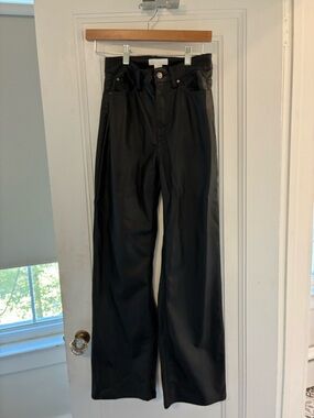 H&M High-Waist Wide-Leg Faux Leather Jeans - Black
